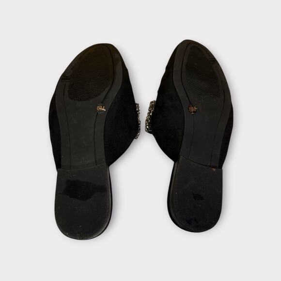 Black Rhinestone Bow Mules – Sparkly Slip-On Flats | Size 8 Velvet & Glam Look - Picture 6 of 7